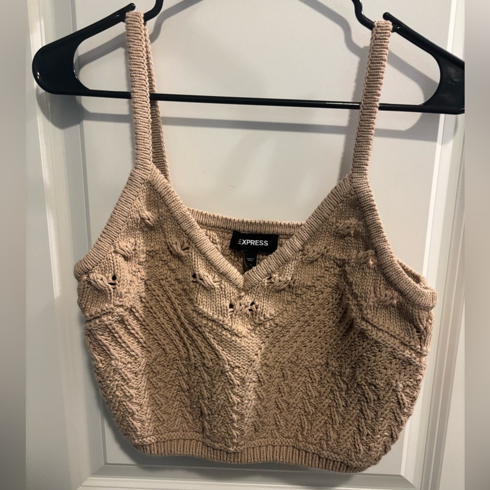 Express Women's Beige Crocheted Top
